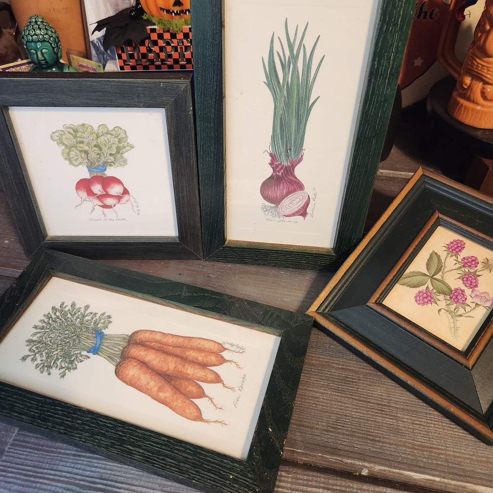 Set of Framed Botanical Prints W/ Green Wooden Frames